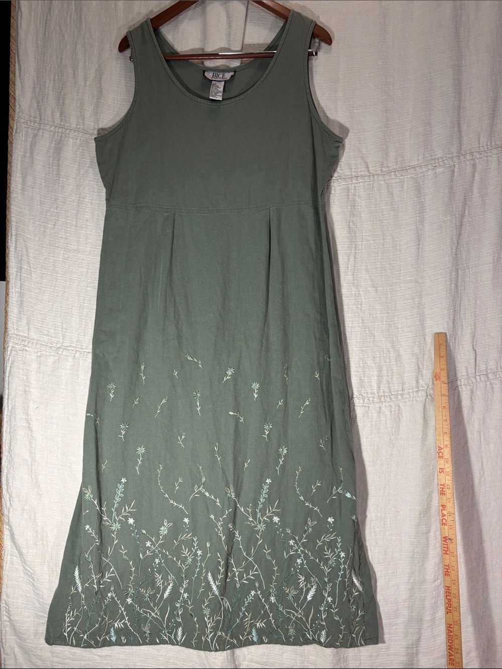 Vintage Bice by Sag Harbor Linen. Lend Embroidered Maxi Tank Dress Sage Green L